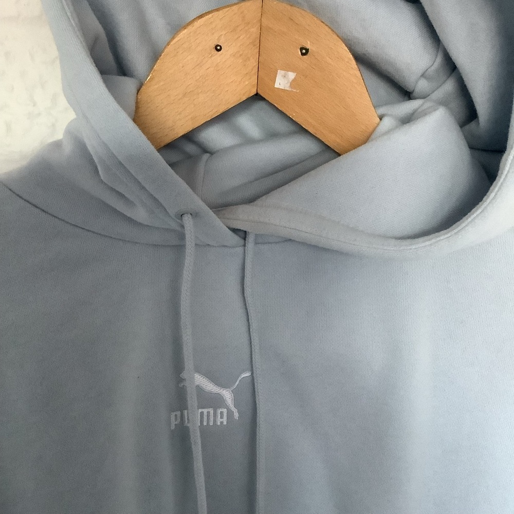 Puma Cropped Hoodie - Size S - Light Blue - Cotton - P2P 18” - Picture 6 of 8